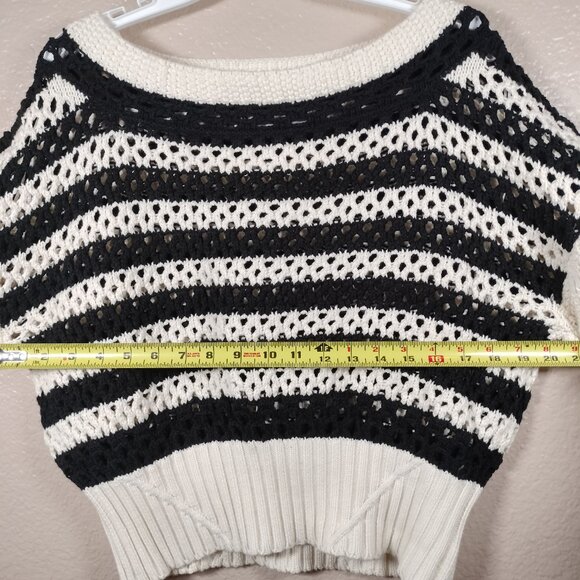 ZARA LIMITED EDITION Striped OPENWORK KNIT Boho Sweater BLACK & WHITE Size L - Picture 10 of 12